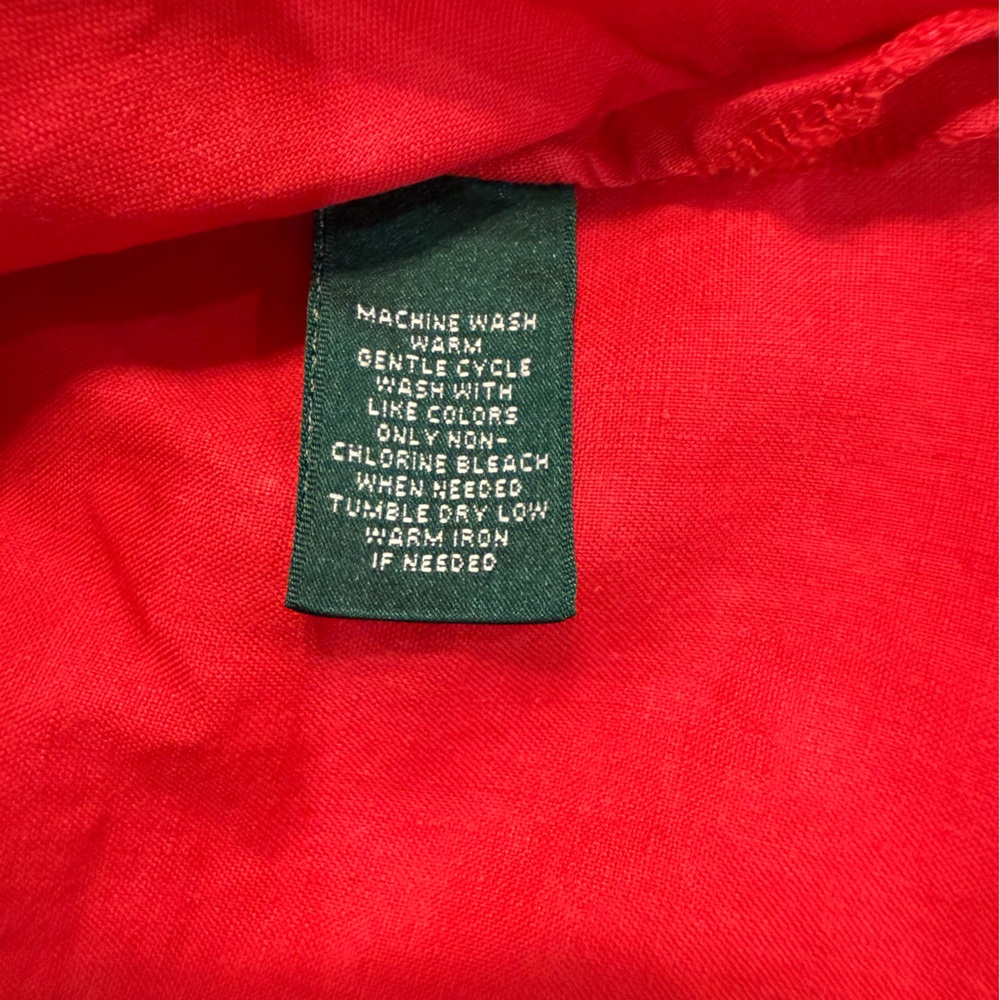 Ralph Lauren Red Linen Button Down Shirt Black Front Button Pockets - Picture 4 of 8